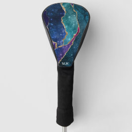 Funda Para Palo De Golf Monograma de Venas de Oro Azul Púrpura Ágata Aguam