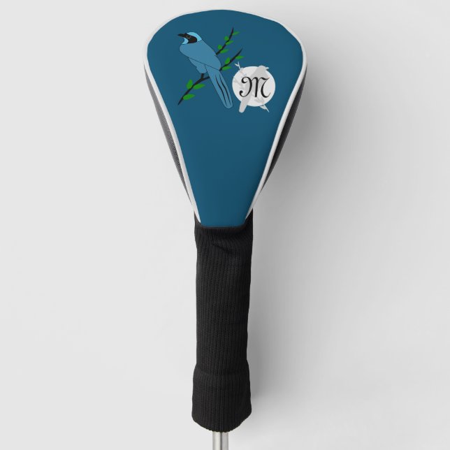 Funda Para Palo De Golf Monograma del bonito Turquoise Jay Bird (Anverso)