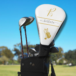 Funda Para Palo De Golf Monograma del carrito de oro inicial y nombre pers