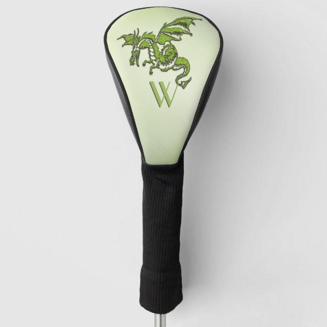 Funda Para Palo De Golf Monograma del dragón de la lucha verde (Anverso)