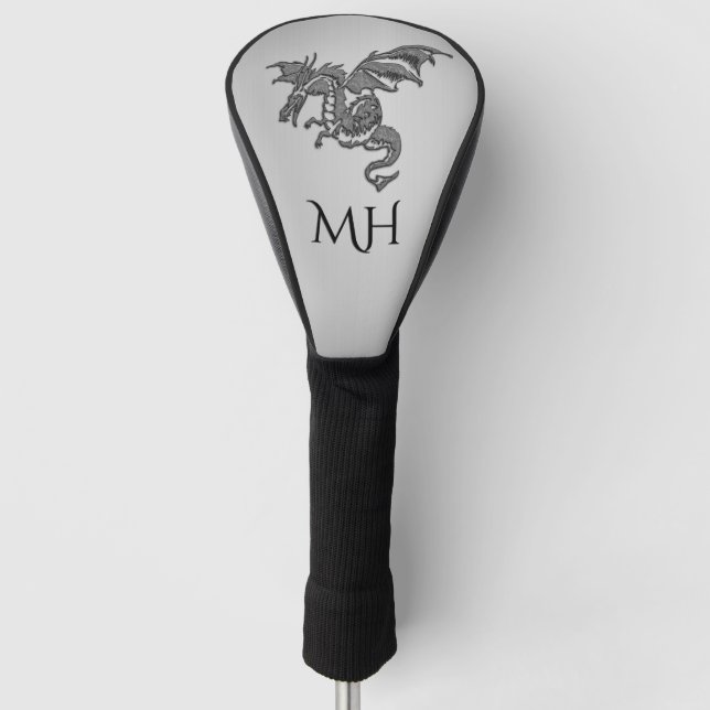 Funda Para Palo De Golf Monograma del dragón plateado asombroso (Anverso)