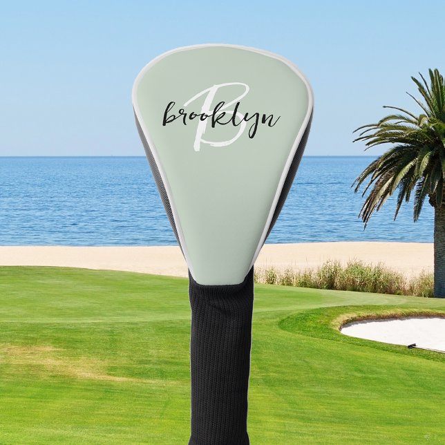 Funda Para Palo De Golf Monograma del guión blanco negro verde de moda Sag (Subido por el creador)