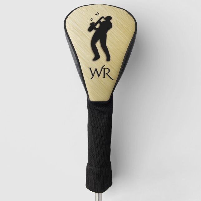 Funda Para Palo De Golf Monograma del jugador saxofón (Anverso)
