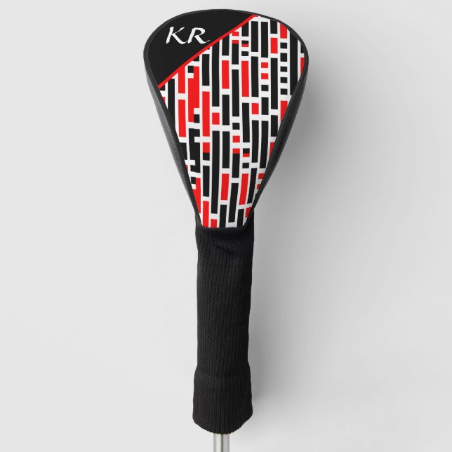 Funda Para Palo De Golf Monograma del patrón abstracto negro rojo del Art  (Anverso)