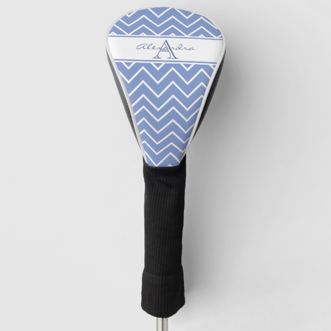 Funda Para Palo De Golf Monograma del patrón Zigzag de Chevron Gris Azul P (Anverso)