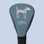 Funda Para Palo De Golf Monograma del perro Dalmatian divertido<br><div class="desc">Un perro dálmata con un fondo verde verde azulado. Arte original de Nic Squirrell. Cambie las iniciales del monograma para personalizar,  o elimine si lo prefiere.</div>