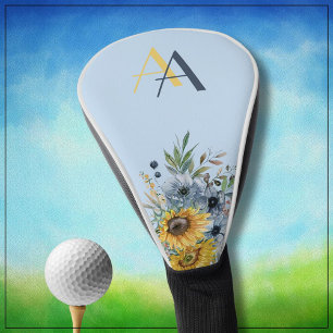 Funda Para Palo De Golf Monograma del Personalizado floral de girasol mode