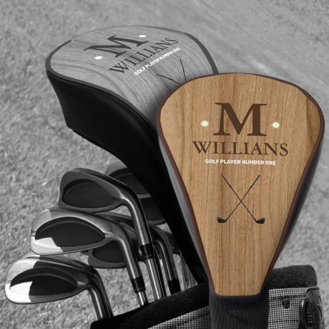 Funda Para Palo De Golf Monograma del personalizado Golfer sobre la madera (Subido por el creador)