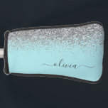 Funda Para Palo De Golf Monograma del Purpurina plateado Verde azulado azu<br><div class="desc">Aqua Blue - Cubierta del putter de golf con el nombre de Monograma del Purpurina de la espuma Verde azulada y plateada. Esto hace que el dulce perfecto cumpleaños 16, boda, ducha de novia, aniversario, ducha de bebé o fiesta de soltera sea regalo para alguien que ama el lujo glam...</div>