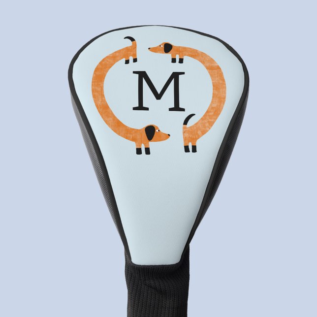 Funda Para Palo De Golf Monograma divertido de perros Dachshund (Fun Dachshund Wiener Sausage Dog personalize monogram initial golf head cover)