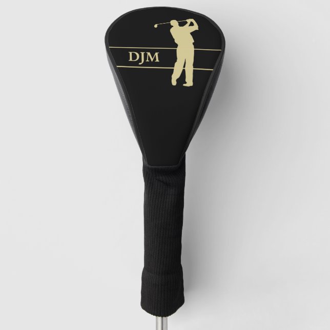 Funda Para Palo De Golf Monograma dorado Silhouette Golfer (Anverso)