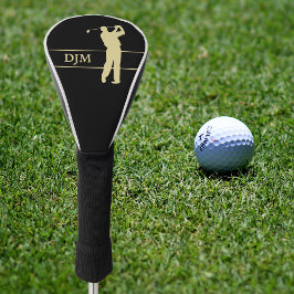 Funda Para Palo De Golf Monograma dorado Silhouette Golfer
