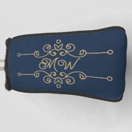 Funda Para Palo De Golf Monograma elegante azul marino y oro vintage