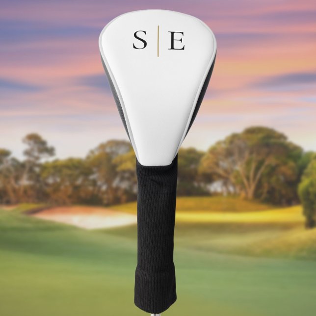 Funda Para Palo De Golf Monograma elegante de oro negro personalizado (Custom Elegant Black Gold Monogram Golf Head Cover)