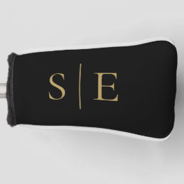 Funda Para Palo De Golf Monograma Elegante Personalizado En Negro Y Oro
