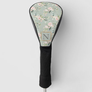 Funda Para Palo De Golf Monograma Elegante Sage Pink Floral Golf