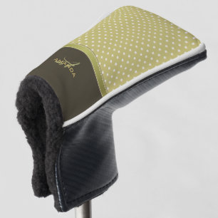 Funda Para Palo De Golf Monograma elegante verde oliva dorado y crudo