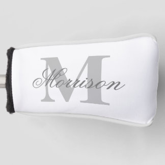 Funda Para Palo De Golf Monograma en Grayscale con letra cursiva