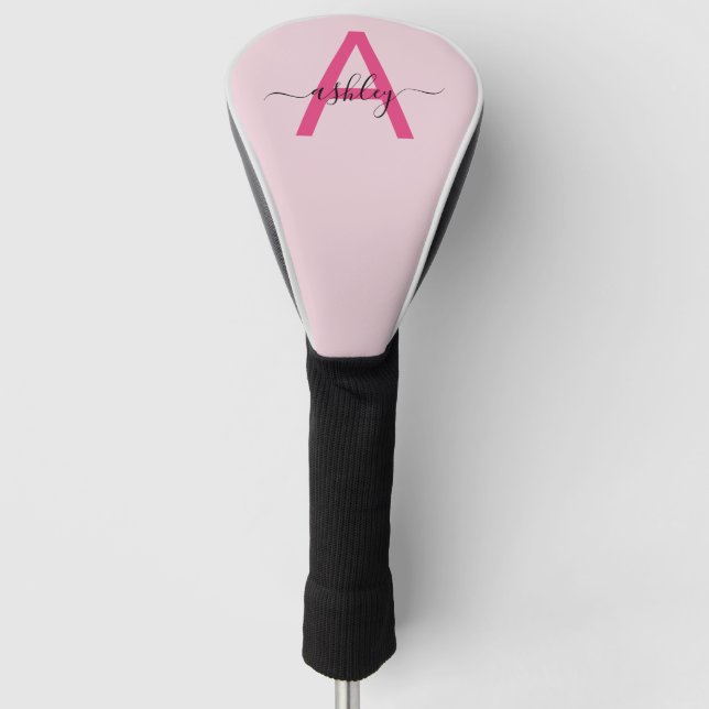 Funda Para Palo De Golf Monograma estilizado moderno rosa caliente (Anverso)