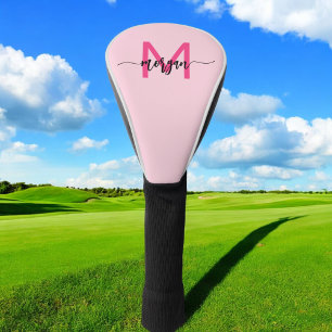 Funda Para Palo De Golf Monograma estilizado moderno rosa caliente