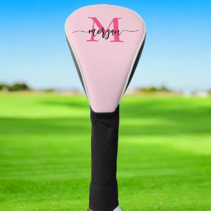 Funda Para Palo De Golf Monograma estilizado moderno rosa caliente