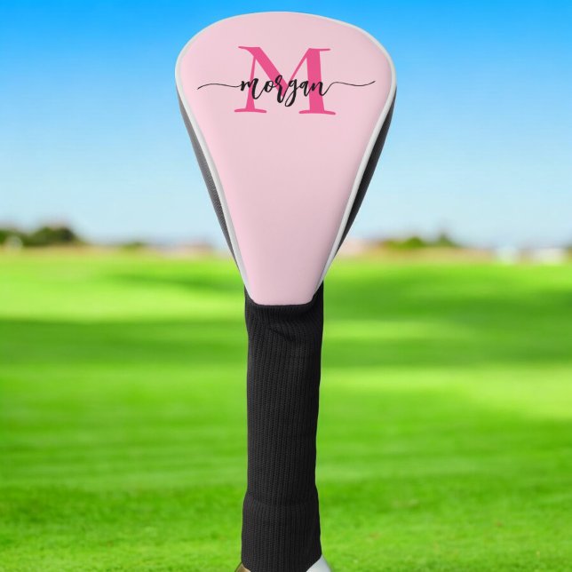 Funda Para Palo De Golf Monograma estilizado moderno rosa caliente (Subido por el creador)