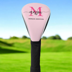 Funda Para Palo De Golf Monograma estilizado moderno rosa caliente