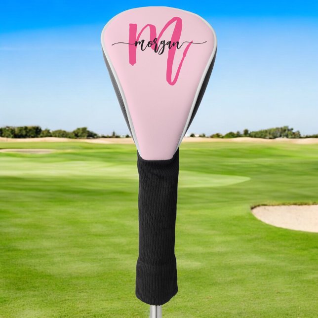 Funda Para Palo De Golf Monograma estilizado moderno rosa caliente (Subido por el creador)