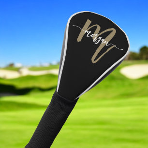 Funda Para Palo De Golf Monograma estilo moderno oro negro