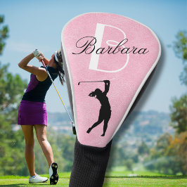 Funda Para Palo De Golf Monograma femenino rosa con aspecto de cuero