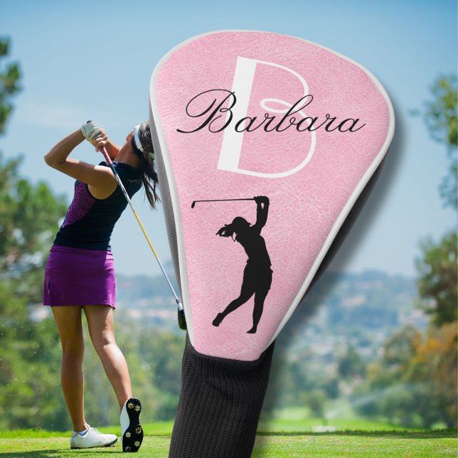 Funda Para Palo De Golf Monograma femenino rosa con aspecto de cuero (Subido por el creador)