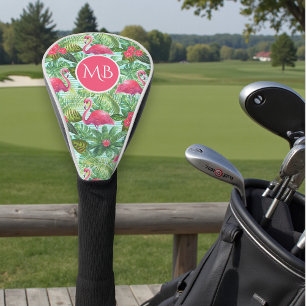 Funda Para Palo De Golf Monograma Flamingo Rosado Tropical Giro Floral