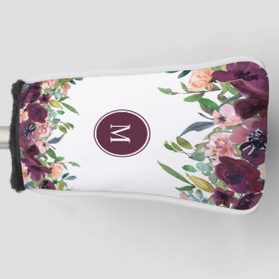 Funda Para Palo De Golf Monograma Floral Acuarela Marsala Rosa Púrpura