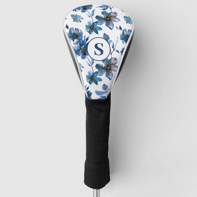 Funda Para Palo De Golf Monograma Floral Azul (Anverso)