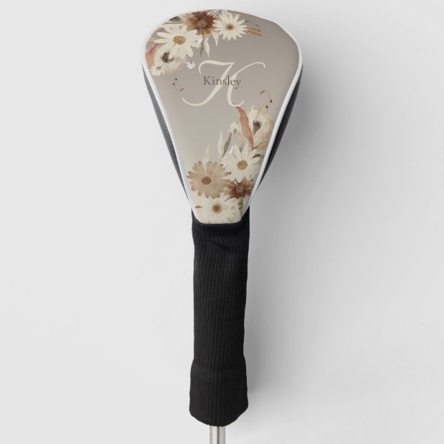 Funda Para Palo De Golf Monograma floral de acuarela de otoño personalizad (Anverso)