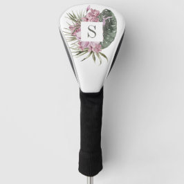 Funda Para Palo De Golf Monograma Floral Tropical Acuarela Rosa Verde