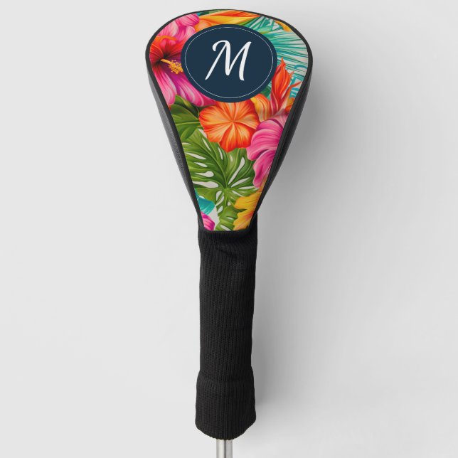 Funda Para Palo De Golf Monograma Floral Tropical Hibiscus (Anverso)