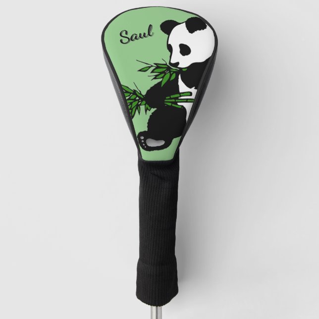 Funda Para Palo De Golf Monograma gigante panda, nombre verde (Anverso)