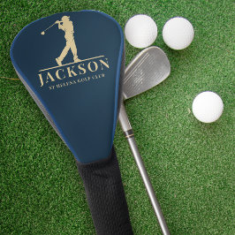 Funda Para Palo De Golf Monograma Golfer personalizado azul y oro