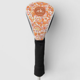 Funda Para Palo De Golf Monograma Groovy Retro Naranja Florals