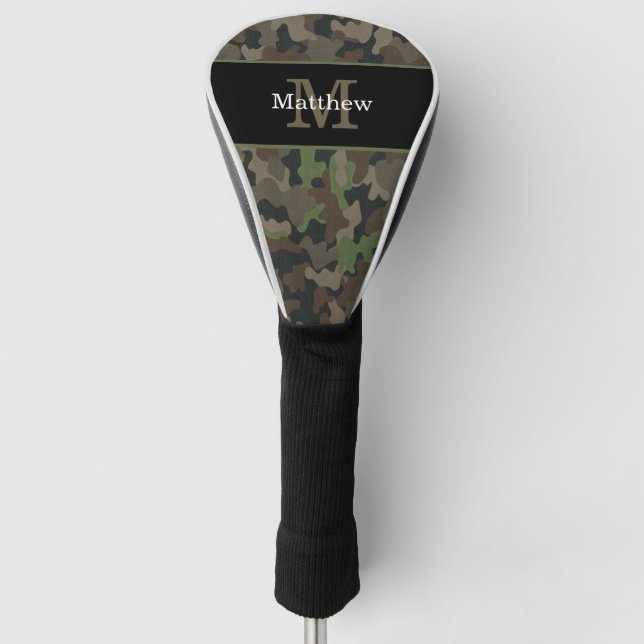 Funda Para Palo De Golf Monograma inicial de caza militar de camo verde de (Anverso)