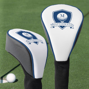 Funda Para Palo De Golf Monograma Inicial de Nombre Simple Azul y Blanco M