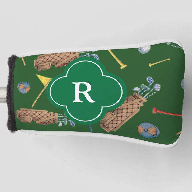 Funda Para Palo De Golf Monograma inicial del equipo deportivo de golf ver (Anverso)