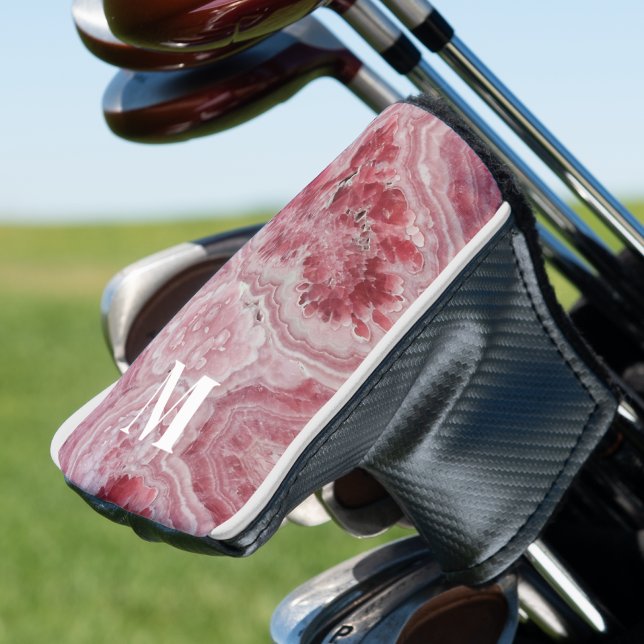 Funda Para Palo De Golf Monograma Inicial Girona (Stylish Elegant Girly Pink Initial Monogram Golf Head Cover)