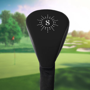 Funda Para Palo De Golf Monograma inicial ráfaga solar radial blanco negro