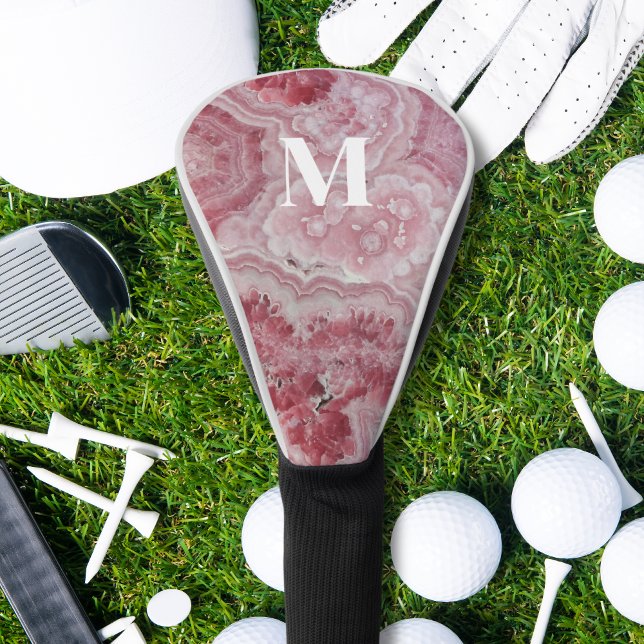 Funda Para Palo De Golf Monograma inicial rosado elegante (Elegant Pink Agate Initial Monogram Golf Head Cover)