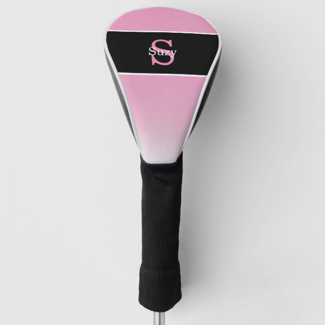 Funda Para Palo De Golf Monograma inicial simple rosa elegante (Anverso)