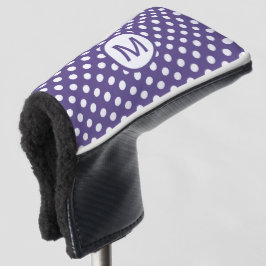 Funda Para Palo De Golf Monograma lindo de lunares morados y blancos