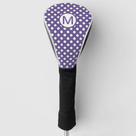 Funda Para Palo De Golf Monograma lindo de lunares morados y blancos