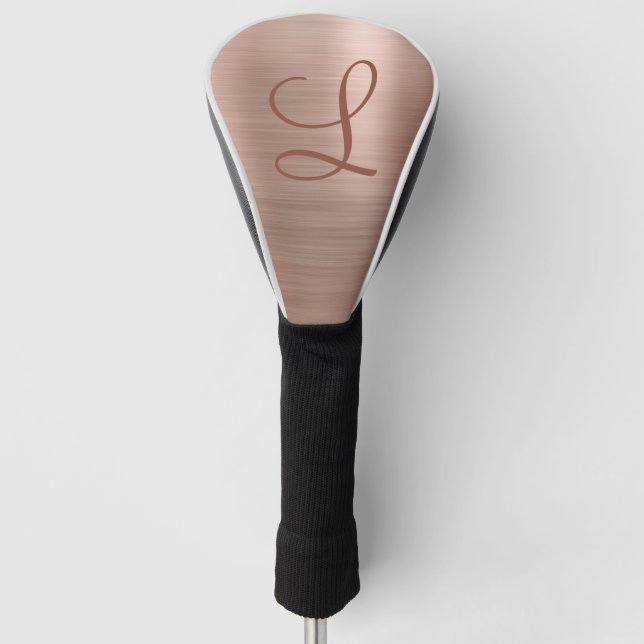 Funda Para Palo De Golf Monograma Metalizado cepillado de oro Rosa de moda (Anverso)